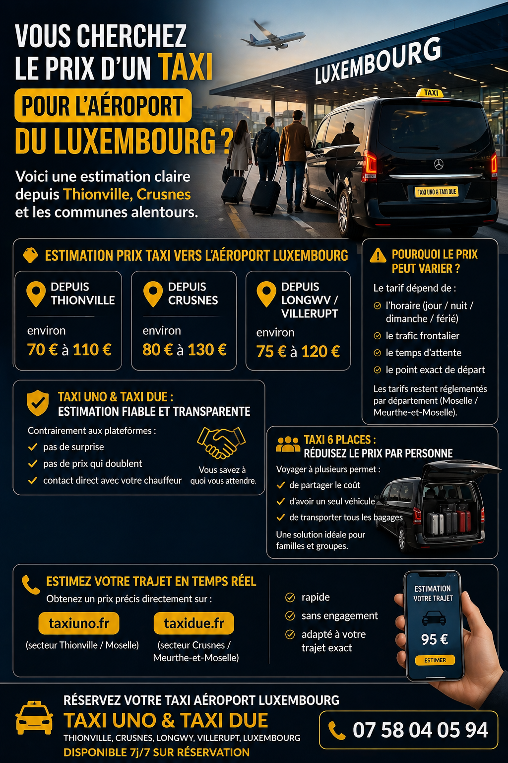 ✈️ Prix taxi Aéroport de Luxembourg : estimation depuis Thionville, Crusnes et alentours