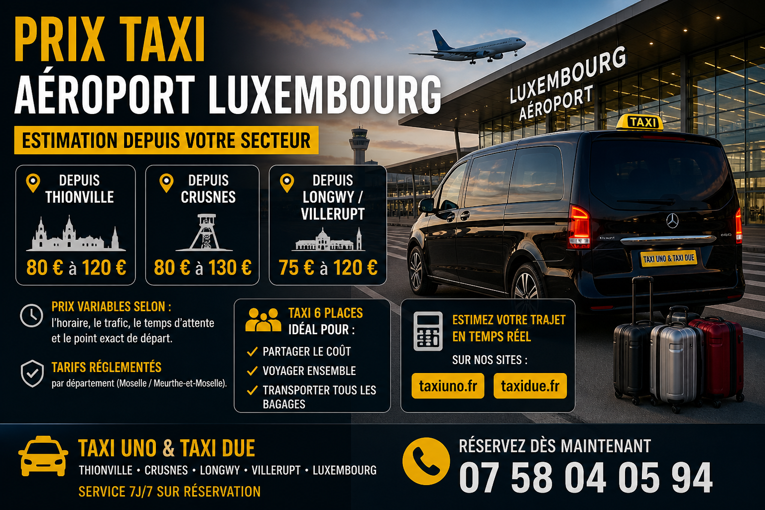 💸 Prix taxi aéroport Luxembourg : estimation depuis Thionville, Crusnes et les communes alentours