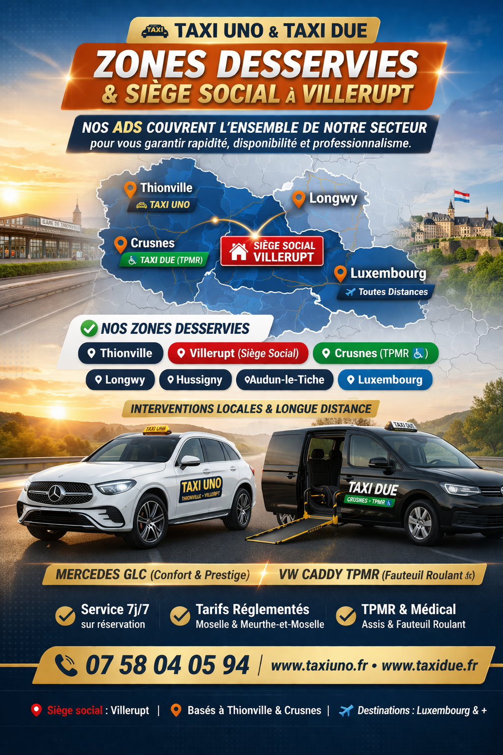 Taxi TPMR à Crusnes – Taxi Due & Taxi Uno vers Longwy, Luxembourg et hôpitaux